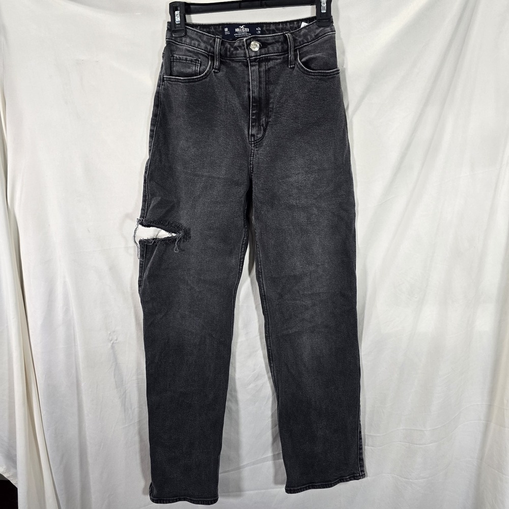Hollister Size 0R Ultra High Rise Dad Jean Distressed Side Slit Gray‎ Stretch